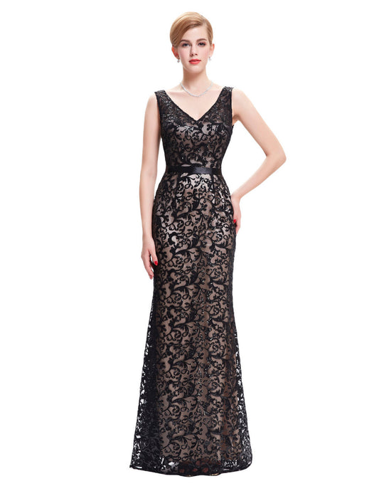 Sexy Double V Neck Black Mermaid Evening Dress Abendkleider 2016 Luxury Sequin - Shopy Max