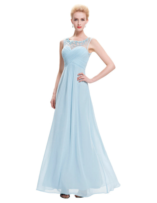 Strazz Sleeveless Crew Neck Chiffon Long Evening Dress 2016