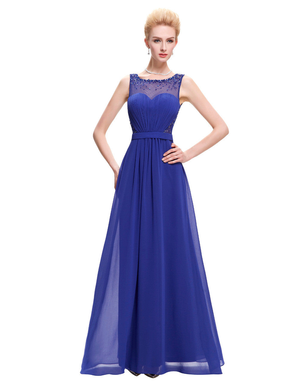 Abendkleider Lang Beaded Sequin Royal Blue Evening Dress 2016 Elegant Dinner