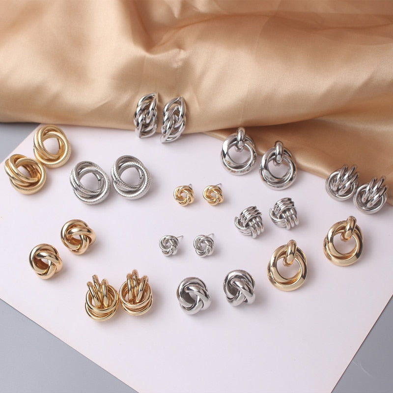 Twist Metal Stud Earrings for Women Hollow Geometric Statement
