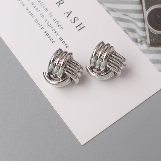 Twist Metal Stud Earrings for Women Hollow Geometric Statement