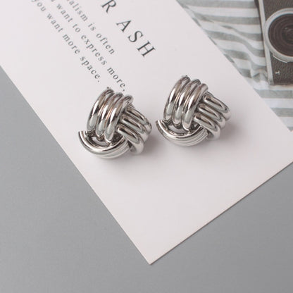 Twist Metal Stud Earrings for Women Hollow Geometric Statement