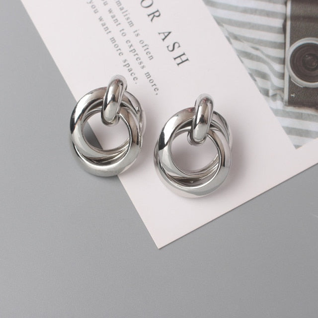 Twist Metal Stud Earrings for Women Hollow Geometric Statement