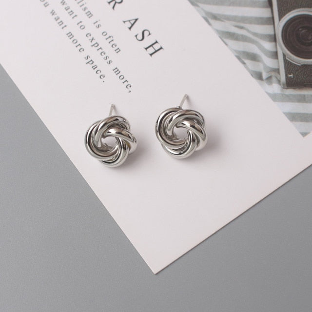 Twist Metal Stud Earrings for Women Hollow Geometric Statement