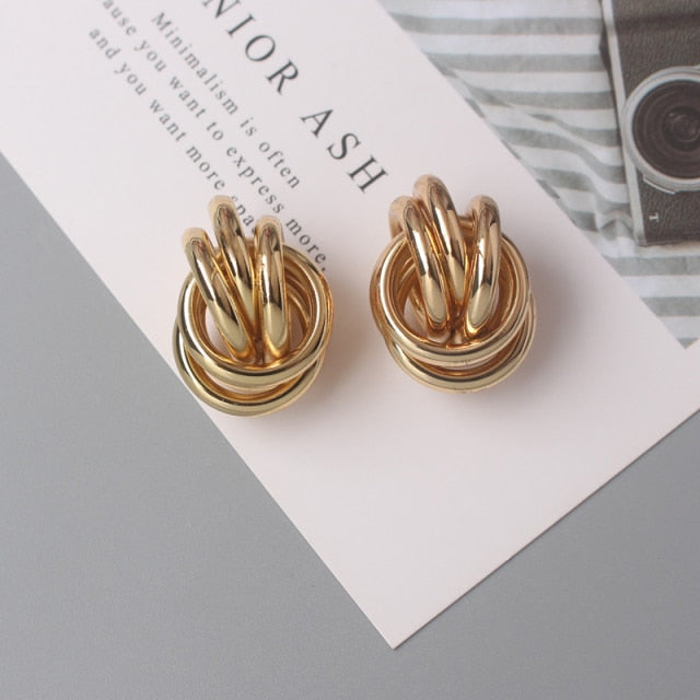 Twist Metal Stud Earrings for Women Hollow Geometric Statement