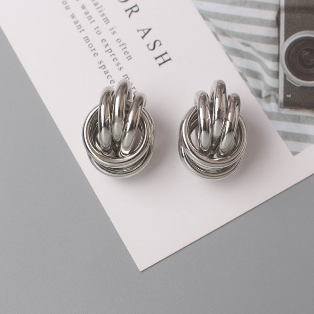 Twist Metal Stud Earrings for Women Hollow Geometric Statement