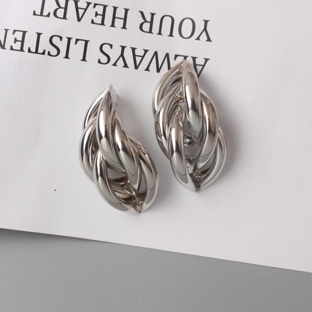 Twist Metal Stud Earrings for Women Hollow Geometric Statement