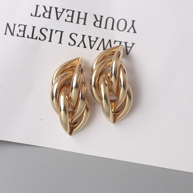 Twist Metal Stud Earrings for Women Hollow Geometric Statement