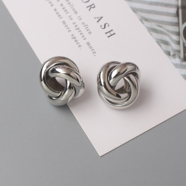 Twist Metal Stud Earrings for Women Hollow Geometric Statement