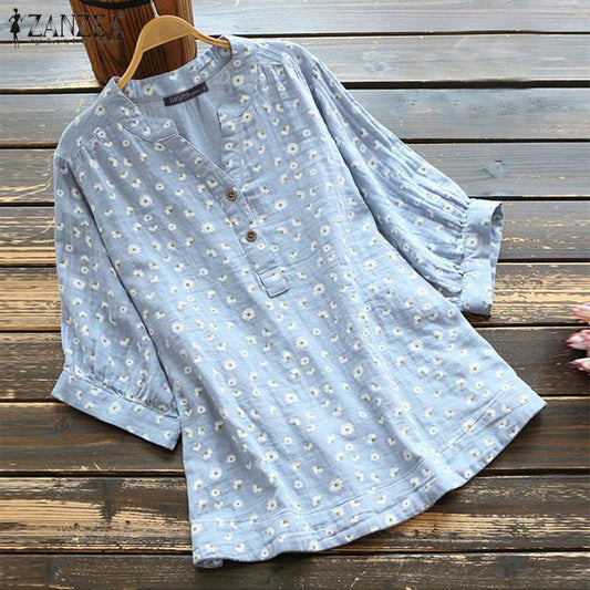 Summer Flower Printed Blouse ZANZEA Women Vintage Short Sleeve Tops Casual