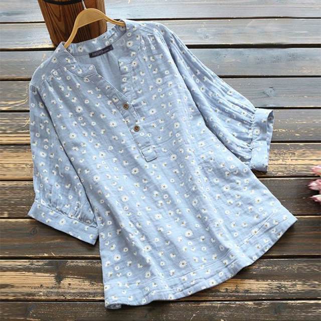 Summer Flower Printed Blouse ZANZEA Women Vintage Short Sleeve Tops Casual