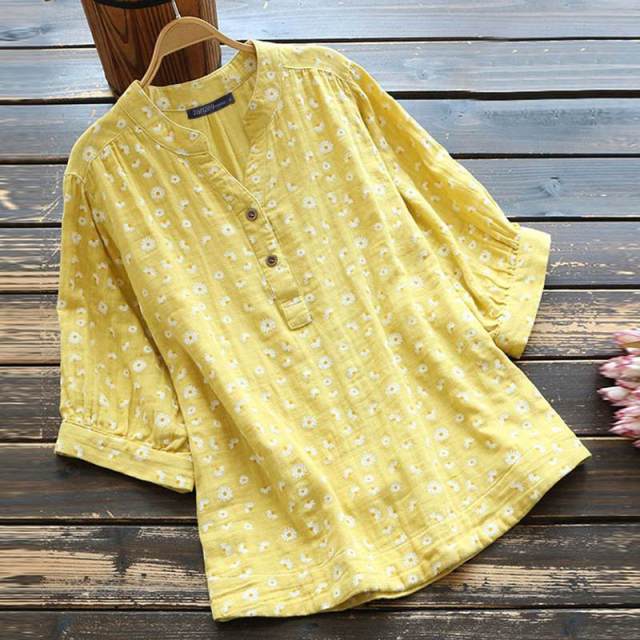 Summer Flower Printed Blouse ZANZEA Women Vintage Short Sleeve Tops Casual