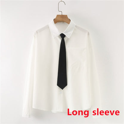 Women Summer Blouses Shirt Short Sleeve Solid White Tops With Tie