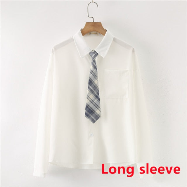 Women Summer Blouses Shirt Short Sleeve Solid White Tops With Tie