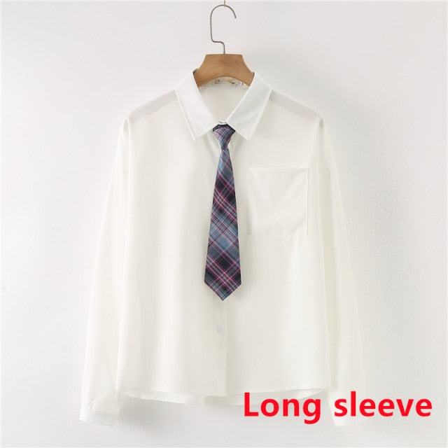 Women Summer Blouses Shirt Short Sleeve Solid White Tops With Tie