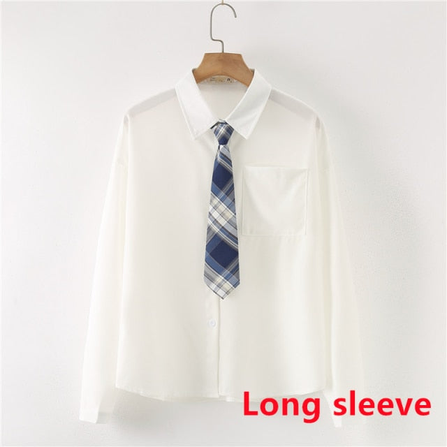 Women Summer Blouses Shirt Short Sleeve Solid White Tops With Tie