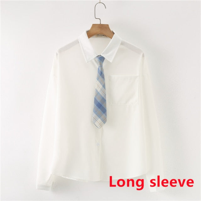 Women Summer Blouses Shirt Short Sleeve Solid White Tops With Tie