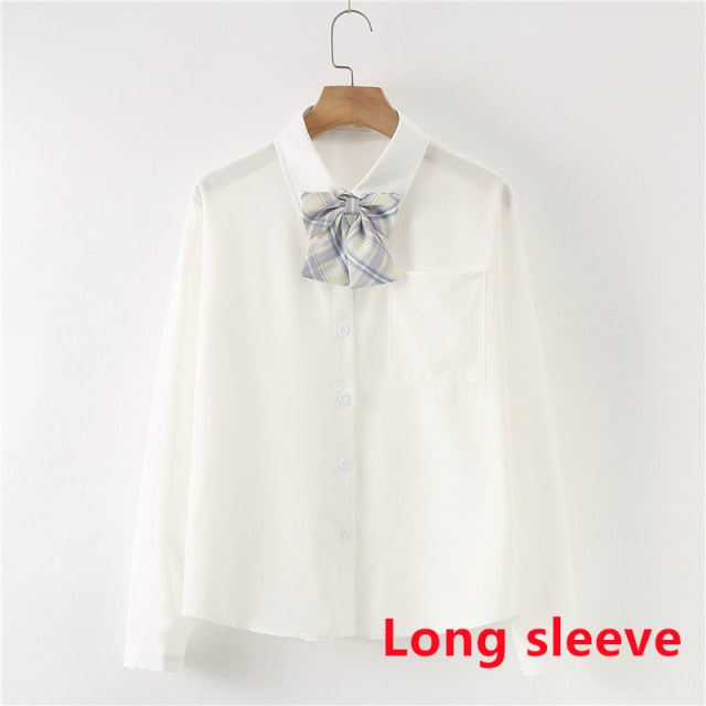 Women Summer Blouses Shirt Short Sleeve Solid White Tops With Tie