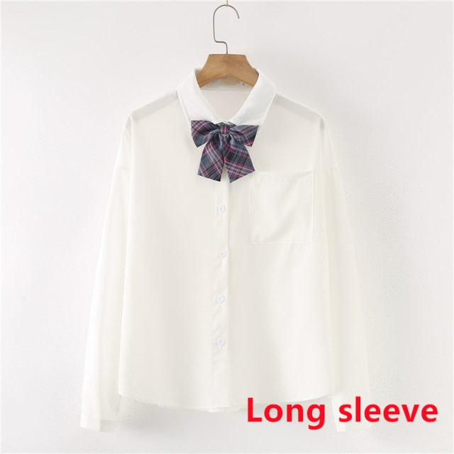 Women Summer Blouses Shirt Short Sleeve Solid White Tops With Tie