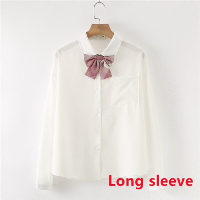 Women Summer Blouses Shirt Short Sleeve Solid White Tops With Tie