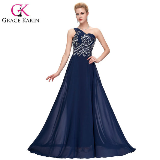 Grace Karin One shoulder Elegant Long Navy Blue Evening Dresses Purple Pink - Shopy Max