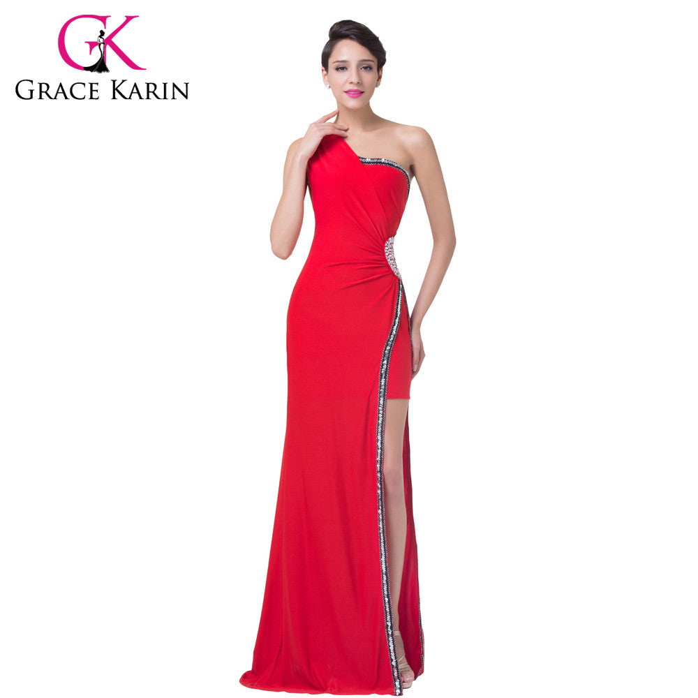 Grace Karin Split Elegant Red Evening Dresses Long Sheath Formal Dinner Dress - Shopy Max