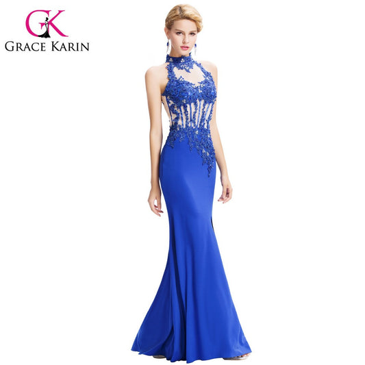 Mermaid Evening Dresses Grace Karin 2016 Backless Halter High-Split Beading Formal Elegant Long - Shopy Max