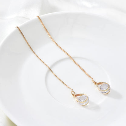 Korean Vintage Glossy Arc Bar Long Thread Tassel Drop Earrings for Women