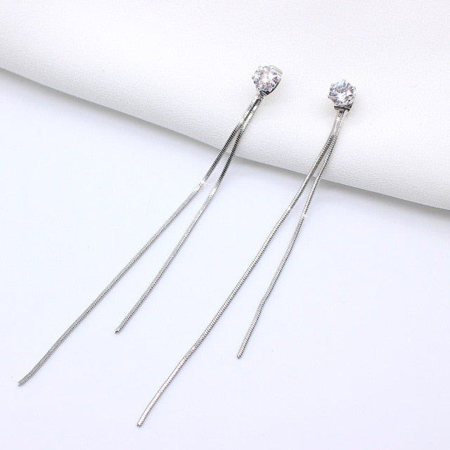 Korean Vintage Glossy Arc Bar Long Thread Tassel Drop Earrings for Women