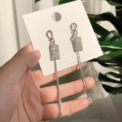 Korean Vintage Glossy Arc Bar Long Thread Tassel Drop Earrings for Women