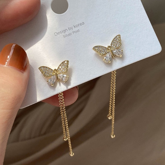 Korean Vintage Glossy Arc Bar Long Thread Tassel Drop Earrings for Women