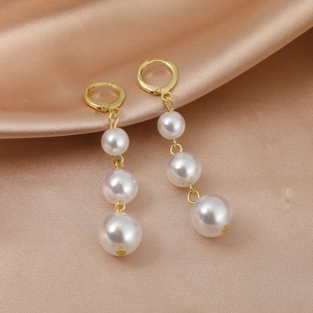 Korean Vintage Glossy Arc Bar Long Thread Tassel Drop Earrings for Women