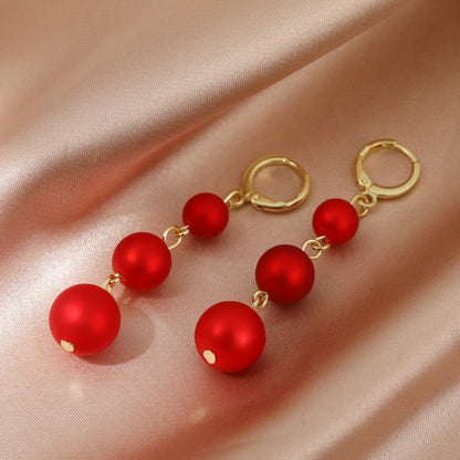 Korean Vintage Glossy Arc Bar Long Thread Tassel Drop Earrings for Women