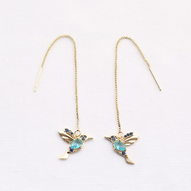 Korean Vintage Glossy Arc Bar Long Thread Tassel Drop Earrings for Women