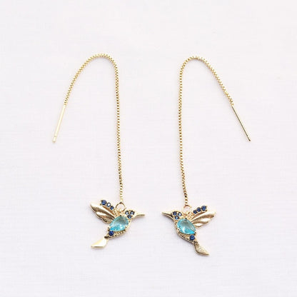 Korean Vintage Glossy Arc Bar Long Thread Tassel Drop Earrings for Women