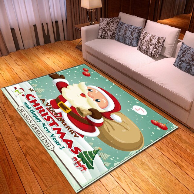 Flannel New Year Big Rug Santa Claus Christmas 3D Printing Carpet Merry Christmas
