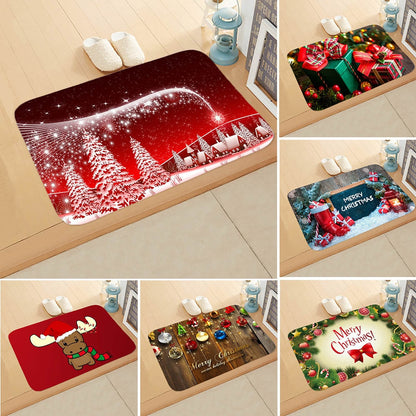 Merry Christmas Decor Floor Mat 40x60cm Santa Claus Elk Stocking Doormat Xmas