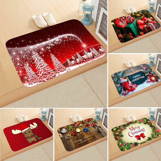 Merry Christmas Decor Floor Mat 40x60cm Santa Claus Elk Stocking Doormat Xmas