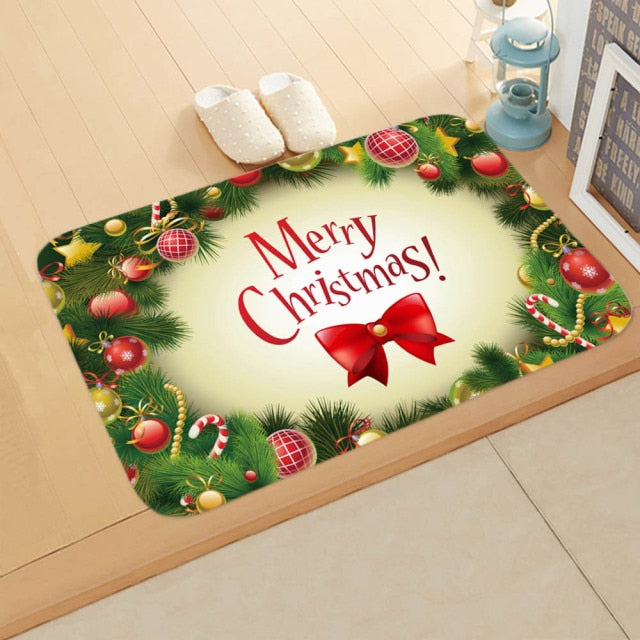 Merry Christmas Decor Floor Mat 40x60cm Santa Claus Elk Stocking Doormat Xmas