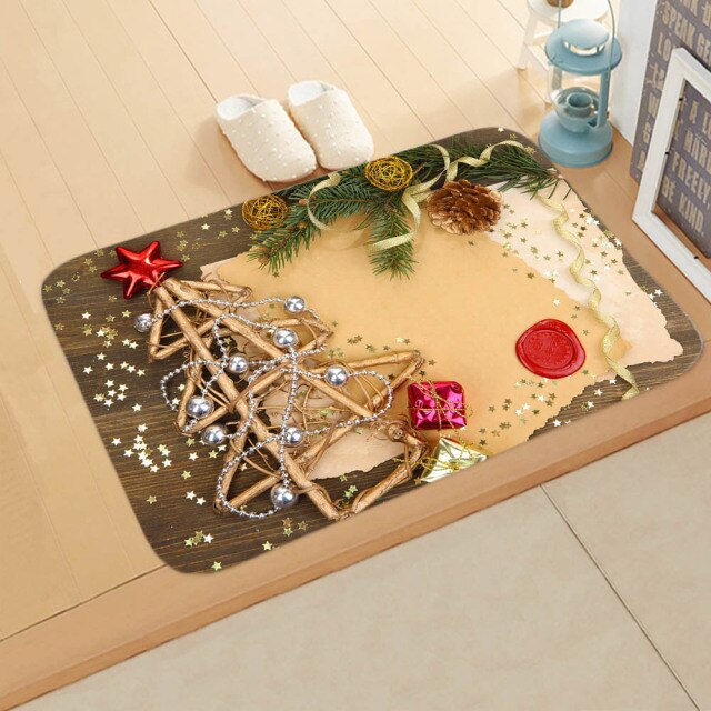 Merry Christmas Decor Floor Mat 40x60cm Santa Claus Elk Stocking Doormat Xmas