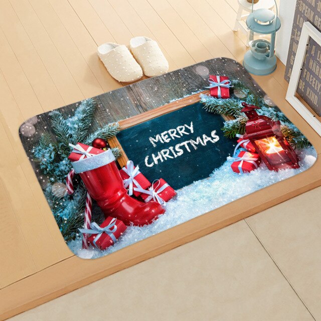 Merry Christmas Decor Floor Mat 40x60cm Santa Claus Elk Stocking Doormat Xmas