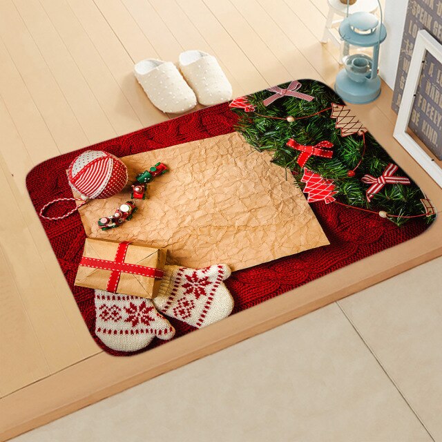 Merry Christmas Decor Floor Mat 40x60cm Santa Claus Elk Stocking Doormat Xmas