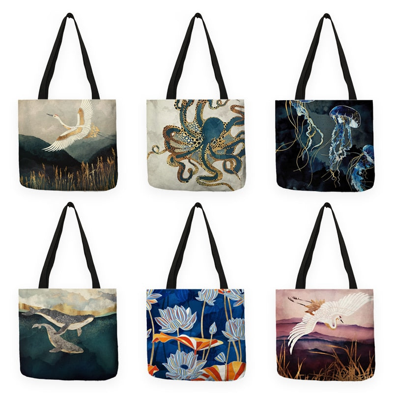 Japanese Ukiyoe Design Causal Women Handbag Crane Designer