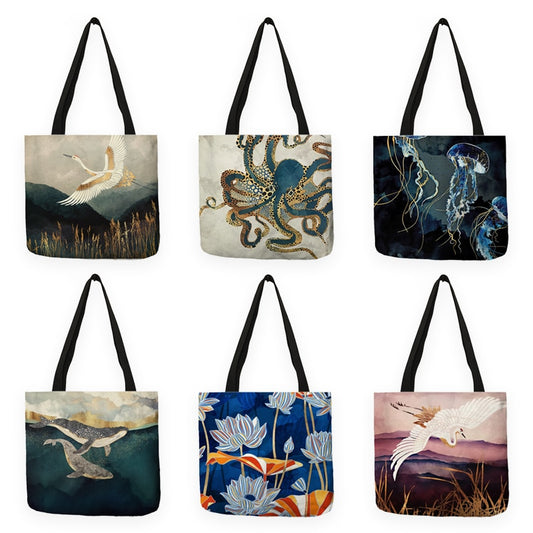 Japanese Ukiyoe Design Causal Women Handbag Crane Designer