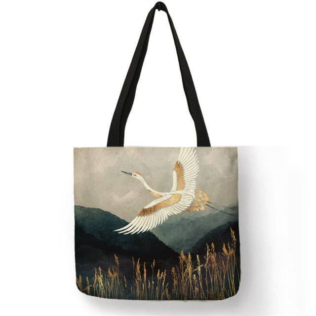 Japanese Ukiyoe Design Causal Women Handbag Crane Designer