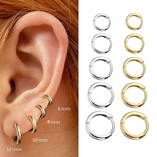 Minimal Glossy Hoop Earrings Gold Color Tiny Cartilage Earrings Piercing