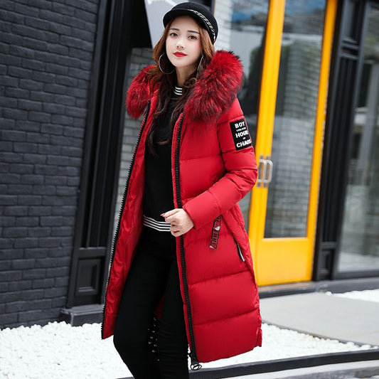 Women&#39;s Down Parkas Winter Jacket Coat Big Fur Collar Thick Slim