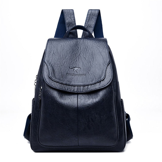 Women Quality Leather Backpacks for Girls Sac A Dos Casual Daypack Black Vintage