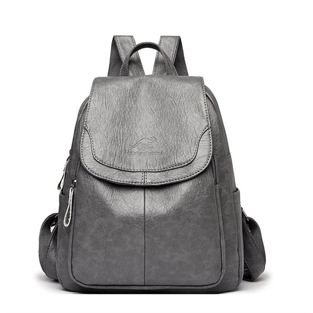Women Quality Leather Backpacks for Girls Sac A Dos Casual Daypack Black Vintage