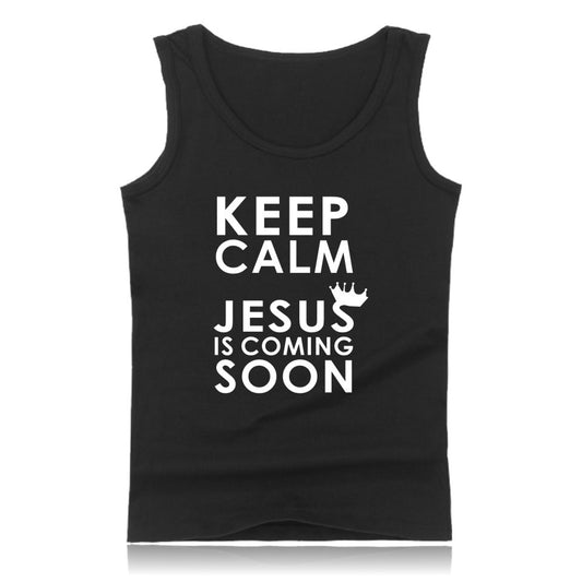 New Keep Calm JESUS Is Coming Fashion Summer Sleeveless Clothing Cotton Thirts